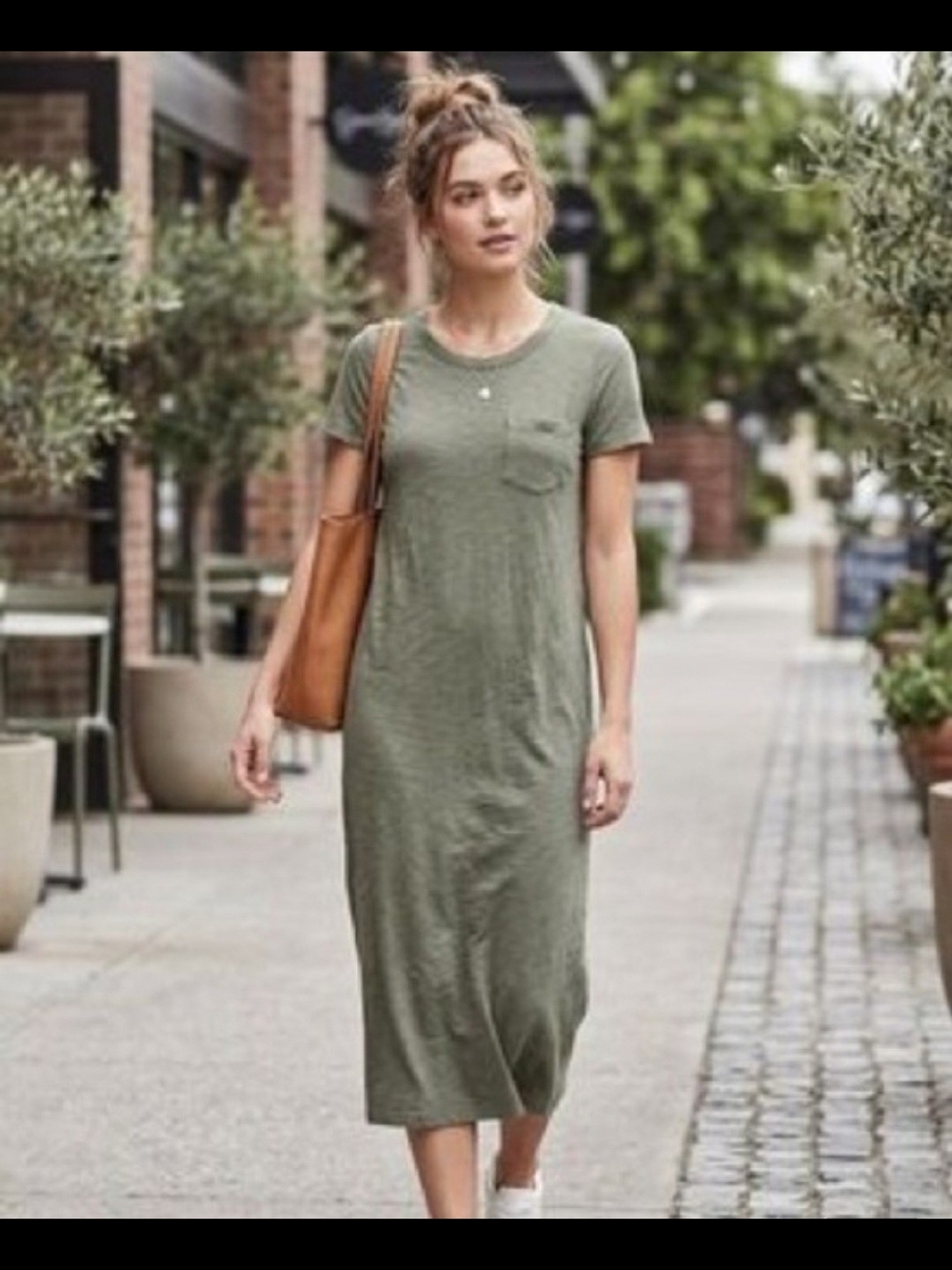 Jessica Simpson Olive Green Pocket Tee Short Sleeve Midi Dress